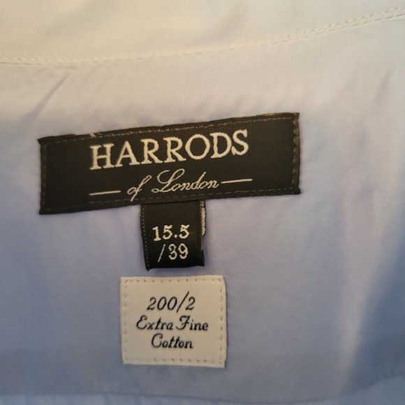 Harrods of London Mens Dress Shirt 15.5/39 Medium Blue 200/2 Extra Fine Cotton - Picture 2 of 11